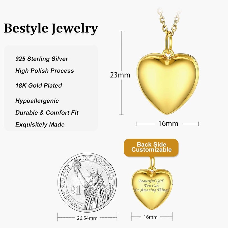 Bestyle Sterling Silver Heart Locket Necklace for Women, Dainty Cute Small Heart Locket Pendant in Gold/Rose Gold/Silver, Love Statement Jewelry Gift for Mother Wife - Image 5